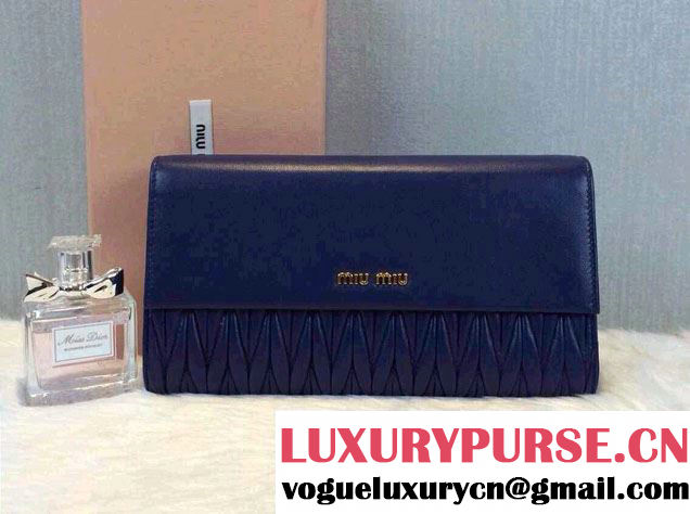 Miu Miu Matelassé Nappa Leather Rectangular Wallet 5M1403 Royal Blue 2015