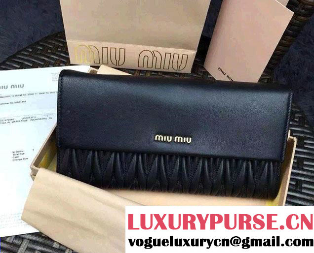 Miu Miu Matelassé Nappa Leather Rectangular Wallet 5M1403 Black 2015