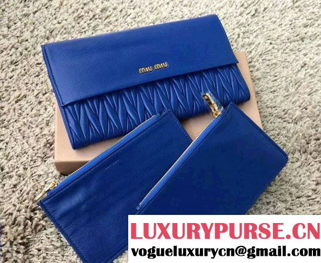 Miu Miu Matelassé Nappa Leather Rectangular Wallet 5M1403 Blue 2015