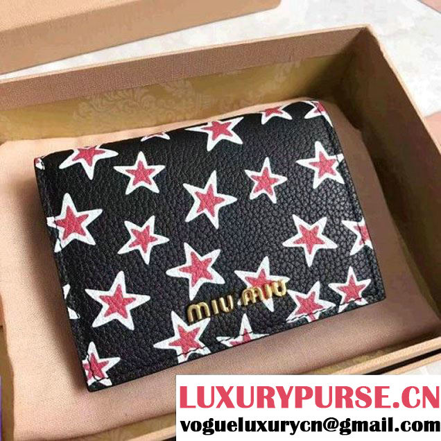 Miu Miu Star Print Madras Goat Leather Wallet 5MV204 Black 2017 (JD-7042613 )