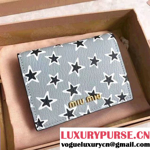 Miu Miu Star Print Madras Goat Leather Wallet 5MV204 Light Blue 2017 (JD-7042615 )