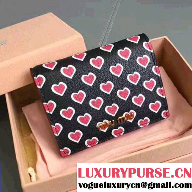 Miu Miu Heart Print Madras Goat Leather Wallet 5MV204 Black 2017 (JD-7042616 )