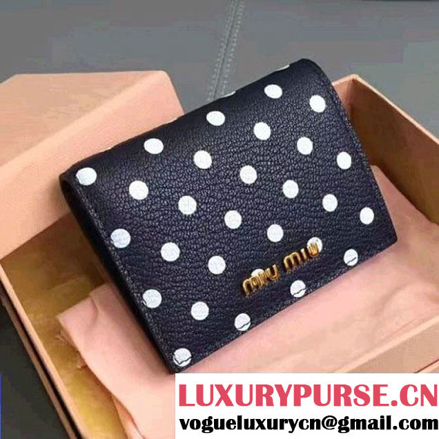 Miu Miu Polka-dot Print Madras Goat Leather Wallet 5MV204 Black 2017 (JD-7042618 )