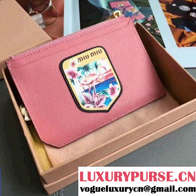 MiuMiu Goat Leather Card Holder Wallet With Flamingo 5MC008 Pink 2017 (JD-7060806 )