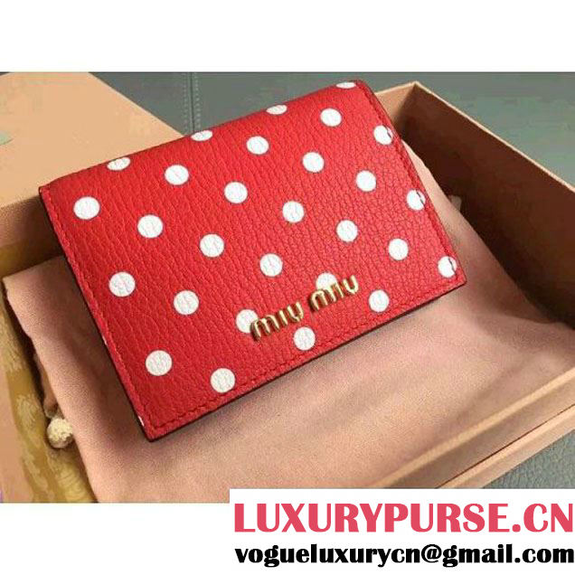 Miu Miu Polka-dot Print Madras Goat Leather Wallet Red 5MV204 2017 (JD-7060809 )