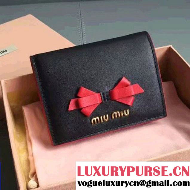 Miu Miu Madras Goat Leather Wallet With Bow 5MV204 Black 2017 (JD-7060811 )