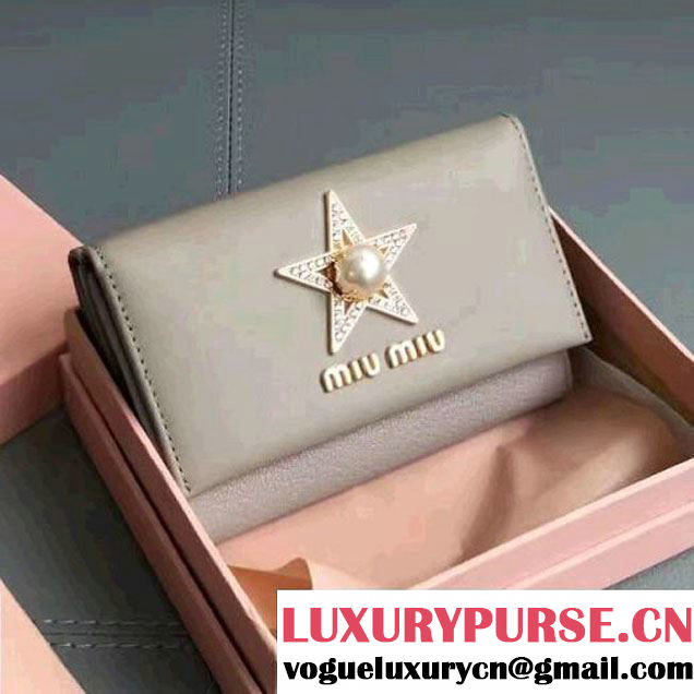 Miu Miu Goatskin Short Wallet With Crystal Star and Pearl 2MH373 Grey 2017 (JD-7062915 )