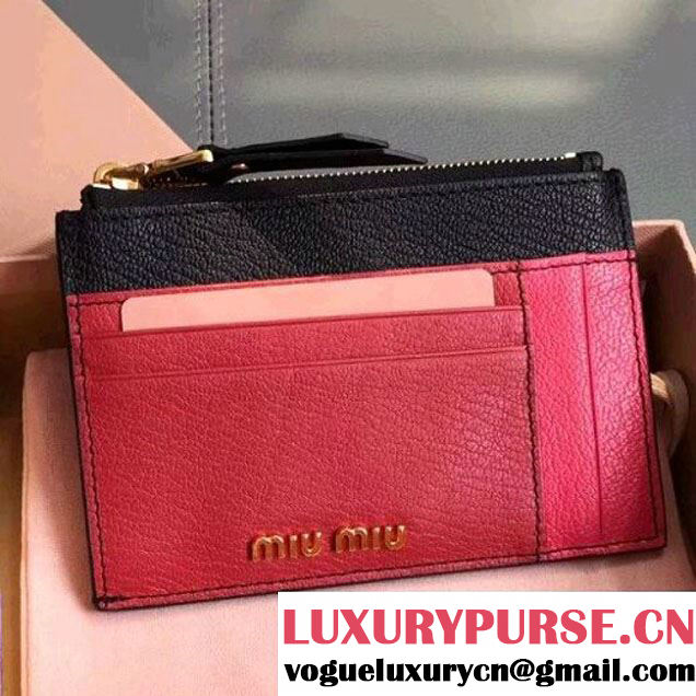 Miu Miu Goatskin Card Holder Wallet 5MC446 Black/Red 2017 (JD-7112014 )