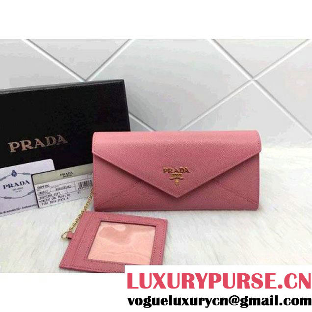 Prada 1M1037 Saffiano Letter Leather Wallet Pink (1A069-050611 )