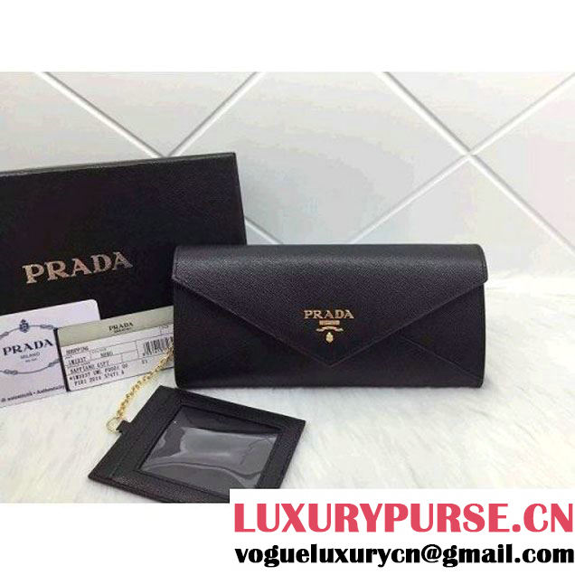 Prada 1M1037 Saffiano Letter Leather Wallet Black (1A069-050614 )