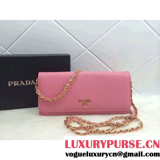 Prada 1M1290 Saffiano Metallic Gold Flap Wallet In Pink (1a069-060102 )