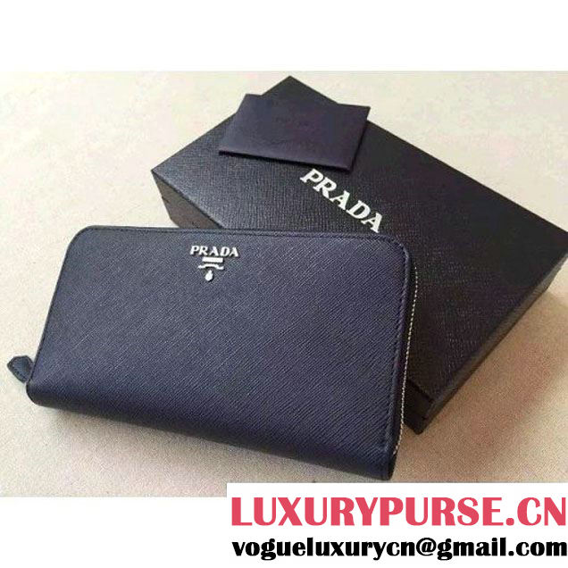 Prada 1ML506 Saffiano Metallic Silver Leather Wallet Carbon Blue (2A016-100716 )