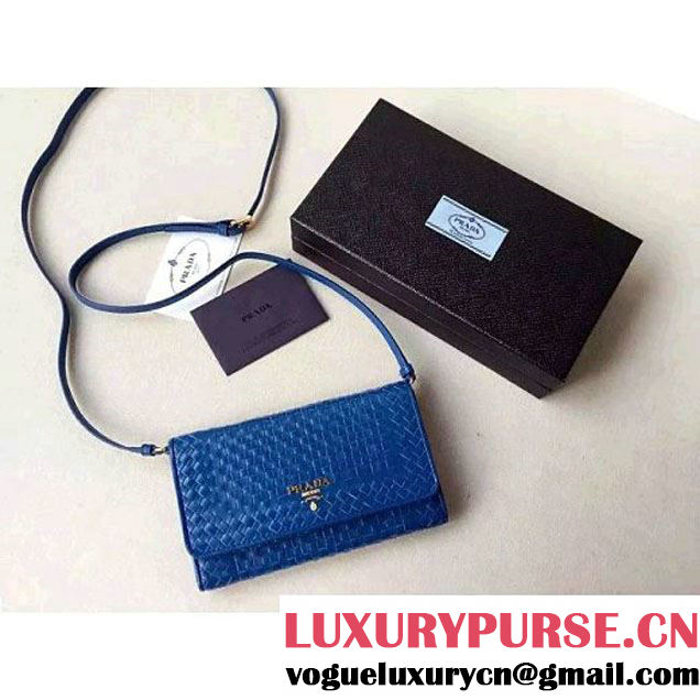 Prada 1MT437 Madras Goat Leather Flap Wallet Blue (2A016-102714 )