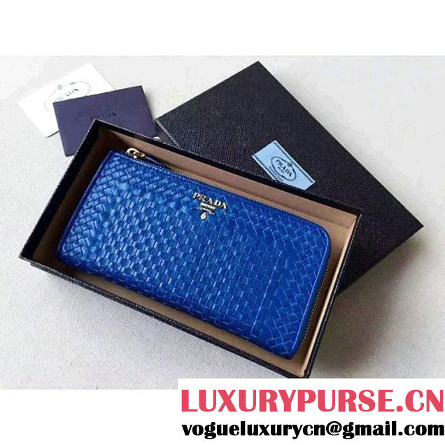 Prada 1ML183 Madras Goat Leather Wallet Blue (2A016-102718 )