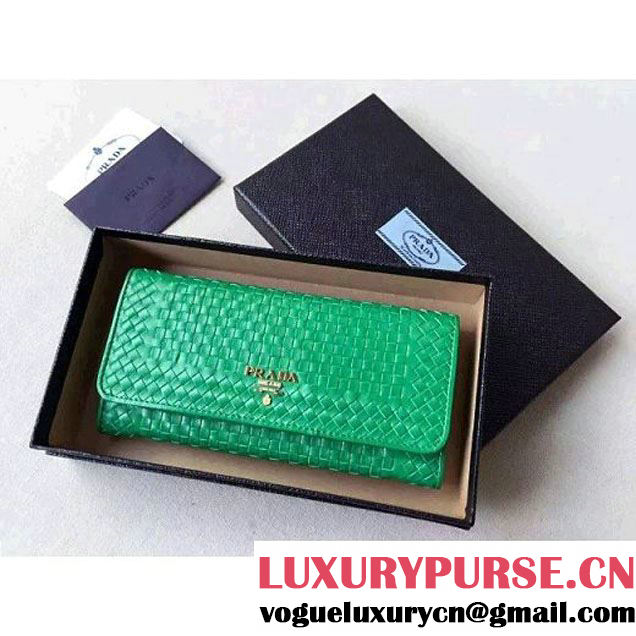 Prada 1MH132 Madras Goat Leather Flap Wallet Green (2A016-102720 )