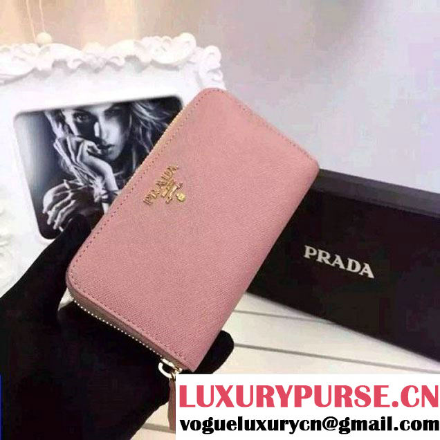 Prada 1ML157 Saffiano Leather Zip Wallet Pink (2A137-103111 )