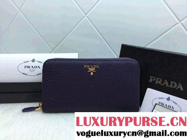 Prada Clemence Leather Zip-Around 1M0506 Wallet Purple