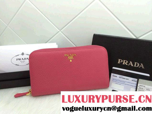 Prada Clemence Leather Zip-Around 1M0506 Wallet Fushia