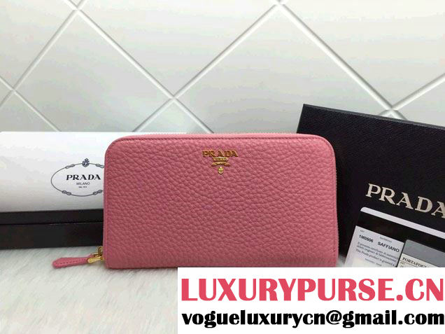 Prada Clemence Leather Zip-Around 1M0506 Wallet Pink