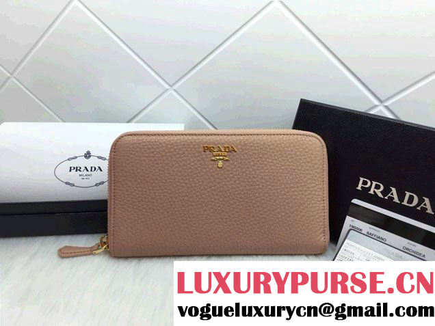 Prada Clemence Leather Zip-Around 1M0506 Wallet Nude Pink