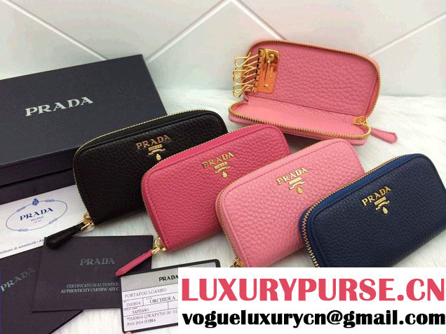 Prada Clemence Leather Zip-Around Key Wallet 1M0604