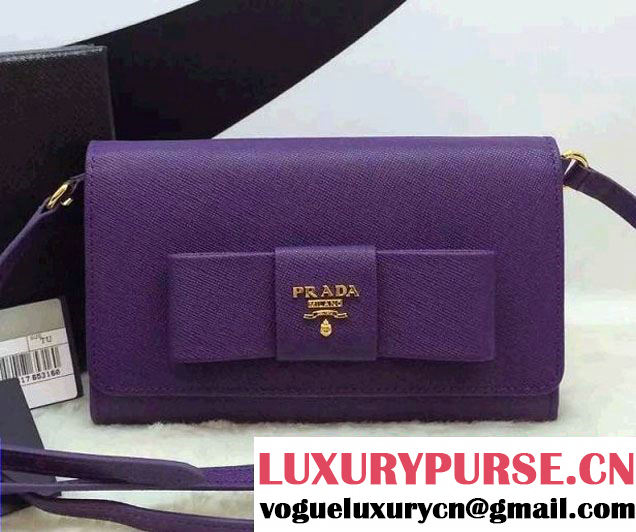 Prada Saffiano Leather Bow Wallet with Shoulder Strap 1M1437 Purple 2015/2016