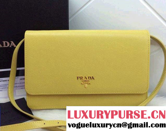 Prada Saffiano Leather Wallet with Shoulder Strap 1M1361 Yellow