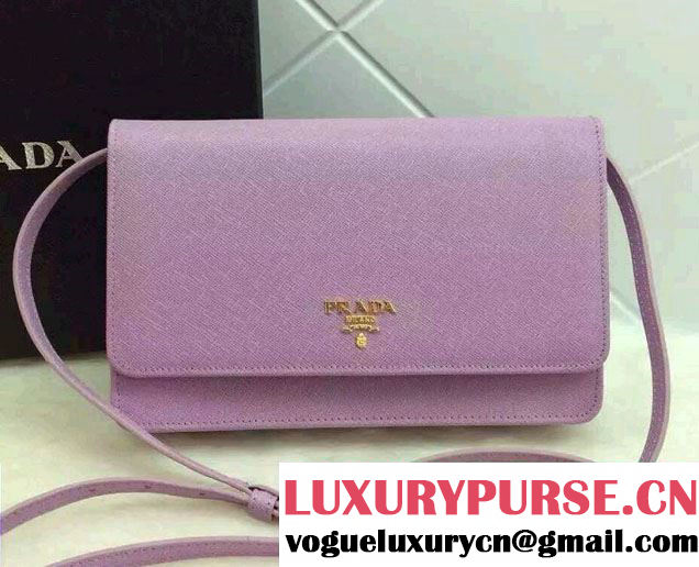 Prada Saffiano Leather Wallet with Shoulder Strap 1M1361 Lavender