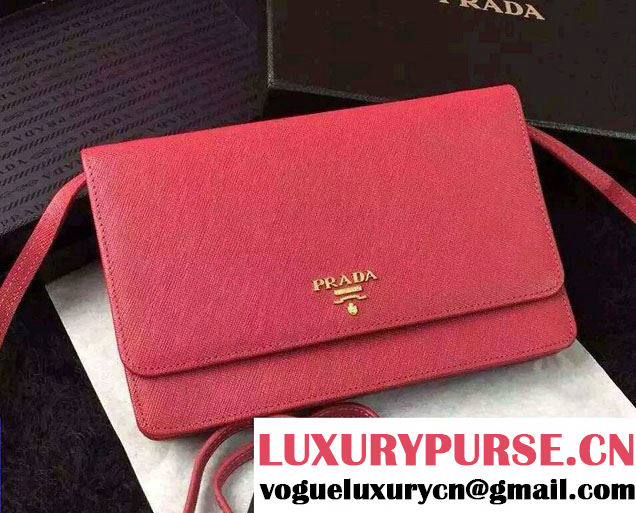 Prada Saffiano Leather Wallet with Shoulder Strap 1M1361 Rosy