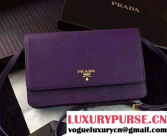 Prada Saffiano Leather Wallet with Shoulder Strap 1M1361 Purple