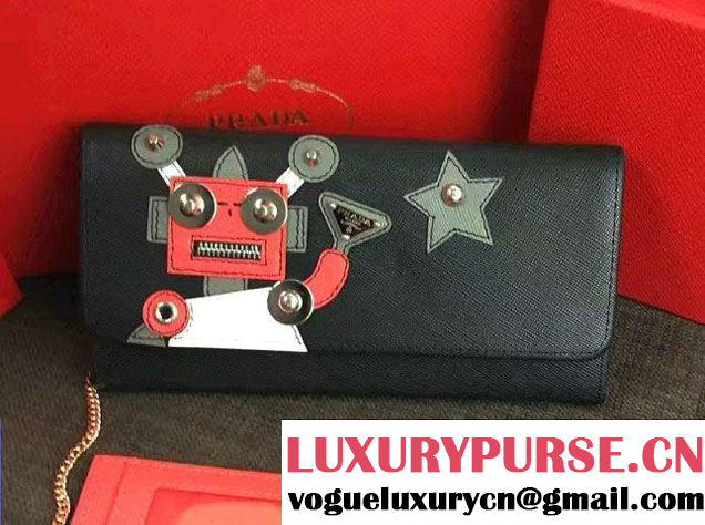 Prada Robot Motif Saffiano Leather Flap Wallet 1MH132 Red 02 2016