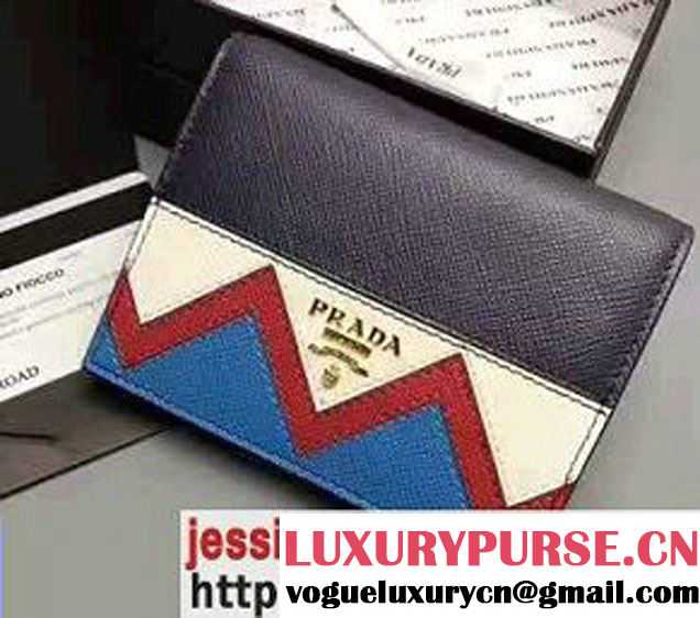 Prada Saffiano Leather Wallet With Multicolord Greek Key Motif 2017