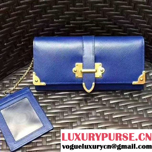 Prada Saffiano Leather Flap Wallet with Metal Details 1MH132 Royal Blue 2017 (GYF-7082605 )