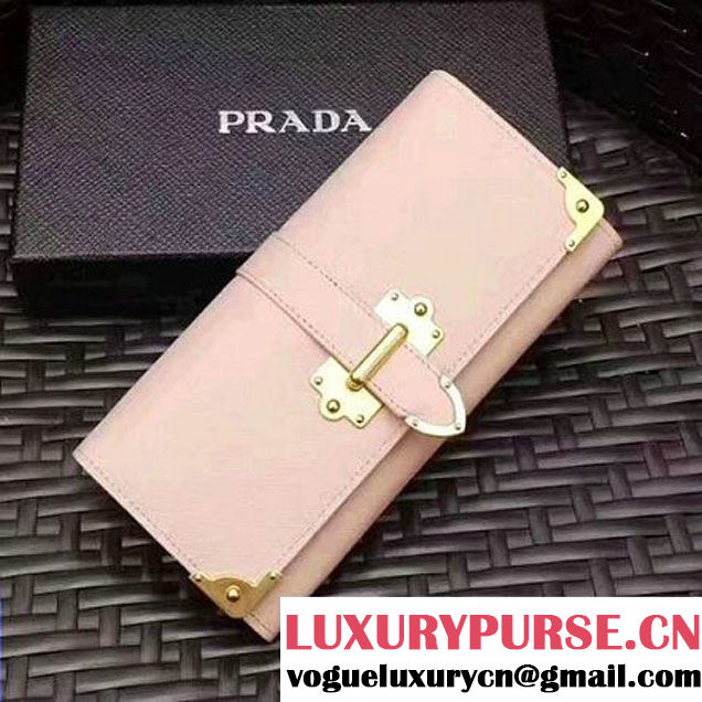 Prada Saffiano Leather Flap Wallet with Metal Details 1MH132 Pale Pink 2017 (GYF-7082608 )