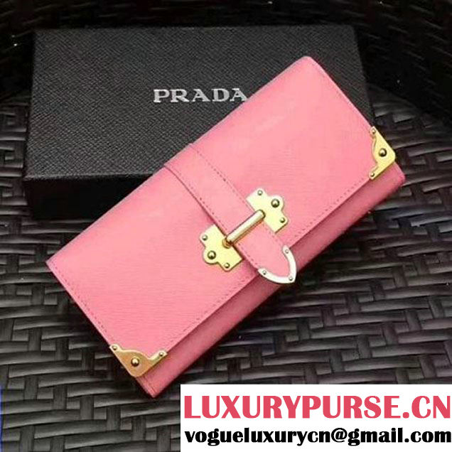 Prada Saffiano Leather Flap Wallet with Metal Details 1MH132 Indian Pink 2017 (GYF-7082609 )