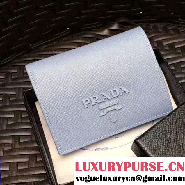 Prada Saffiano Leather Wallet 1MV204 Light Blue 2017 (GYF-7120902 )