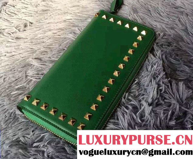 Valentino Rockstud Zip Continental Wallet Green 2016