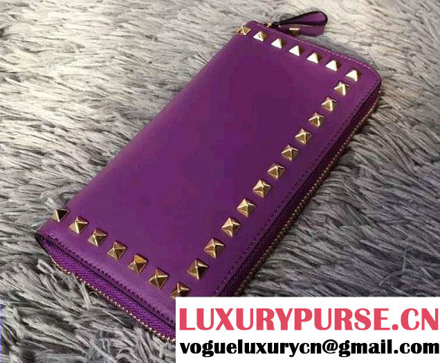 Valentino Rockstud Zip Continental Wallet Purple 2016