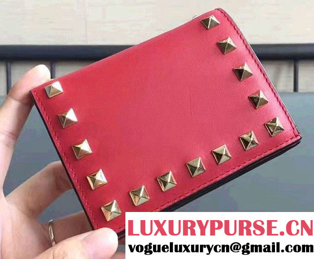 Valentino Calfskin Rockstud Flap French Compact Wallet