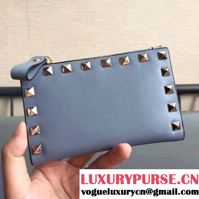 Valentino Garavani Rockstud Coin Purse and Card Sase Light Blue 2017 (JD-7091220 )