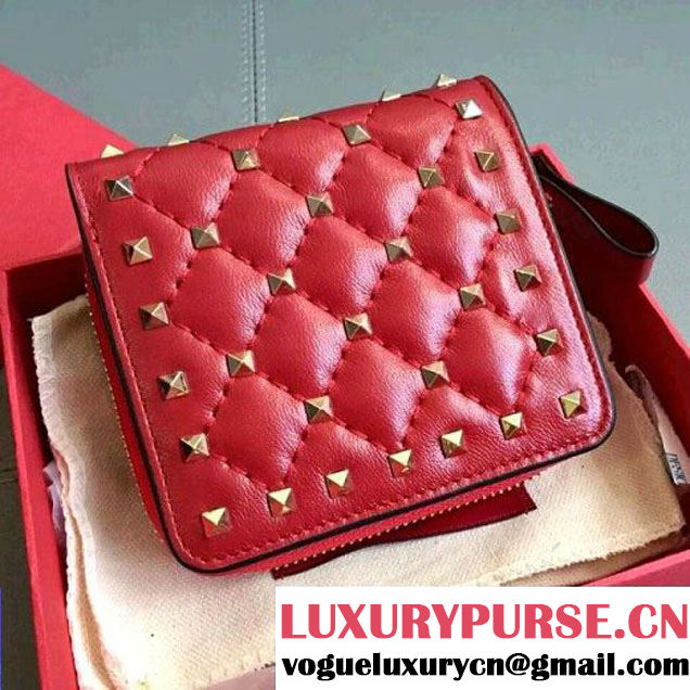 Valentino Rockstud Spike Compact Wallet Red 2017 (JD-7090721 )