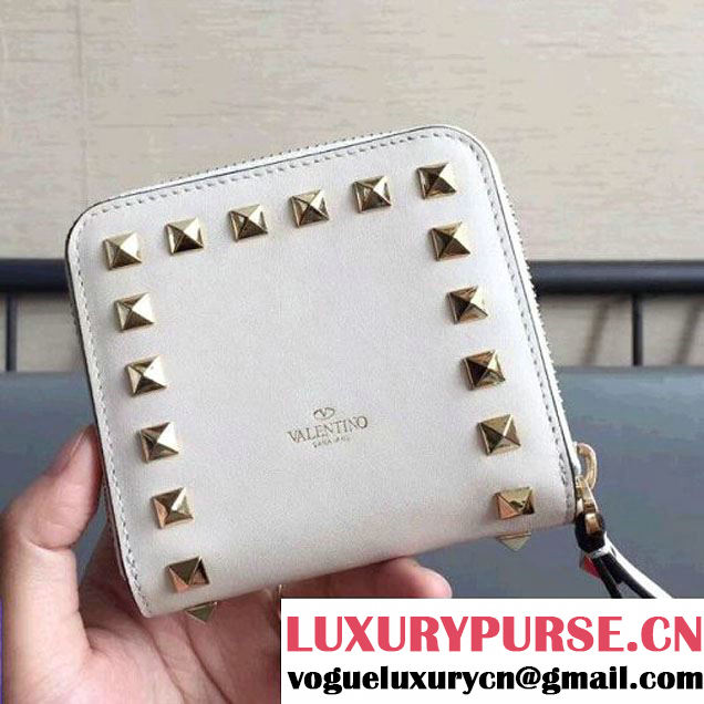 Valentino Rockstud Compact Zip Wallet White (JD-7090712 )