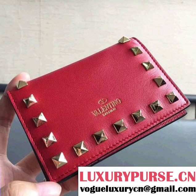 Valentino Compact Rockstud Card Holder Red (JD-7090705 )