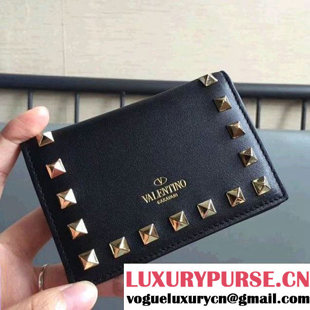 Valentino Compact Rockstud Card Holder Black (JD-7090702 )