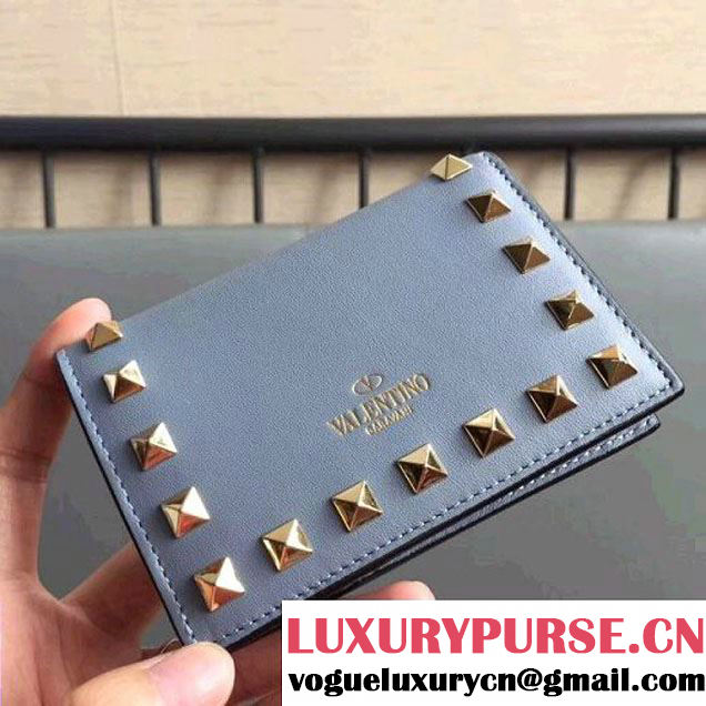 Valentino Compact Rockstud Card Holder Light Blue (JD-7090701 )