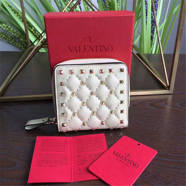 Valentino Garavani Rockstud Spike Wallet 11cm Calfskin Leather Fall Winter 2017 Collection Off White