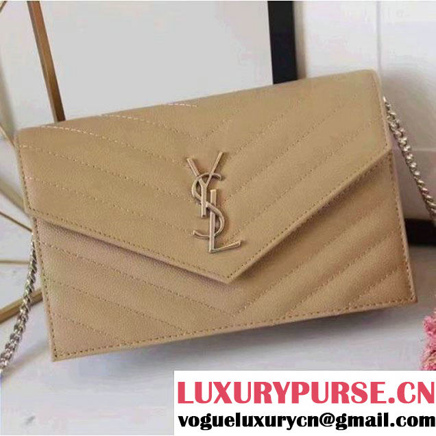 Saint Laurent 393953 Grained Calfskin Monogram Envelope Chain Wallet Beige 2016 (1A130-6081513 )