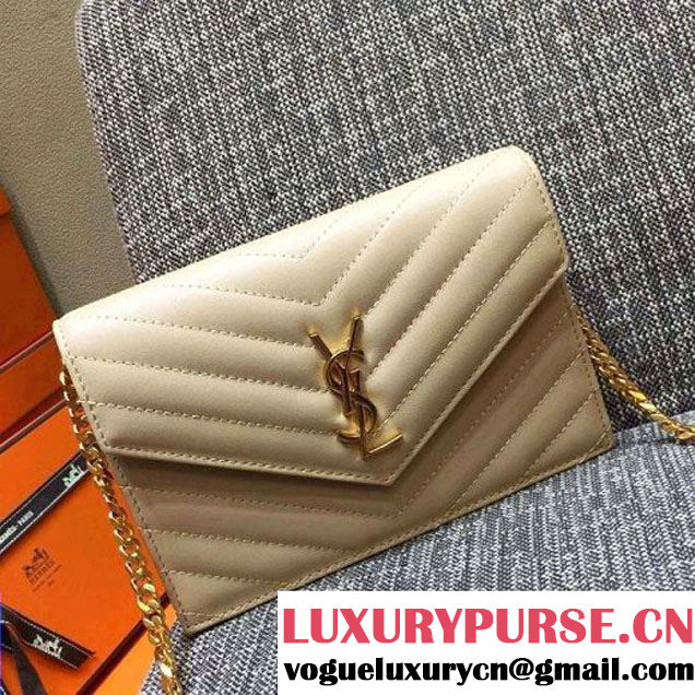 Saint Laurent 393953 Smooth Calfskin Monogram Envelope Chain Wallet Beige 2016 (1A130-6081517 )