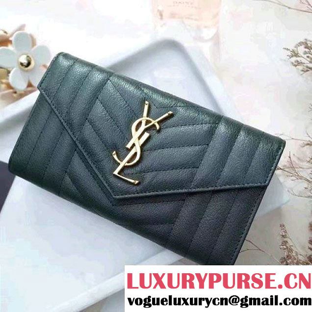 Saint Laurent Large Monogram Flap Wallet In Mixed Matelasse Leather 437469 Green 2017 (1A069-7022328 )