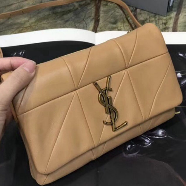 Saint Laurent 517614 Jamie Chain Wallet in Patchwork Leather Beige 2018 Collection